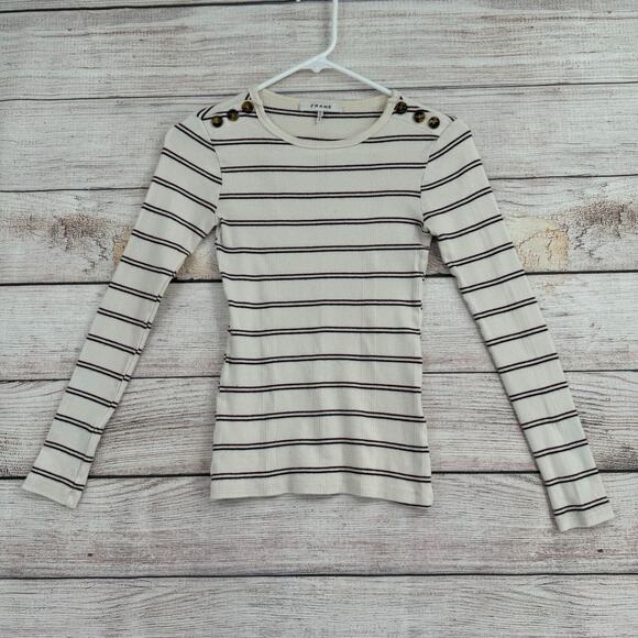 Frame‎ Denim Button Shoulder Striped Long Sleeve Top Women's XS White/Blue/Red - Picture 1 of 11